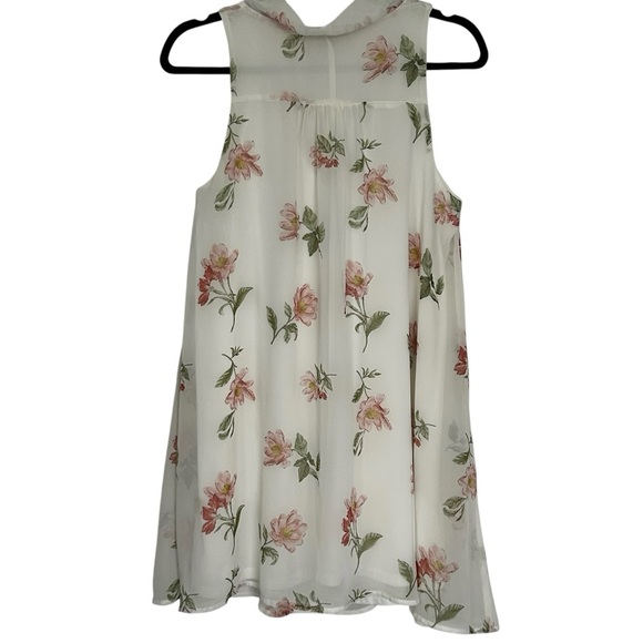 FOREVER 21 Women’s‎ Mini Babydoll Dress White Floral Chiffon Halter Tie Lined M - Picture 2 of 14